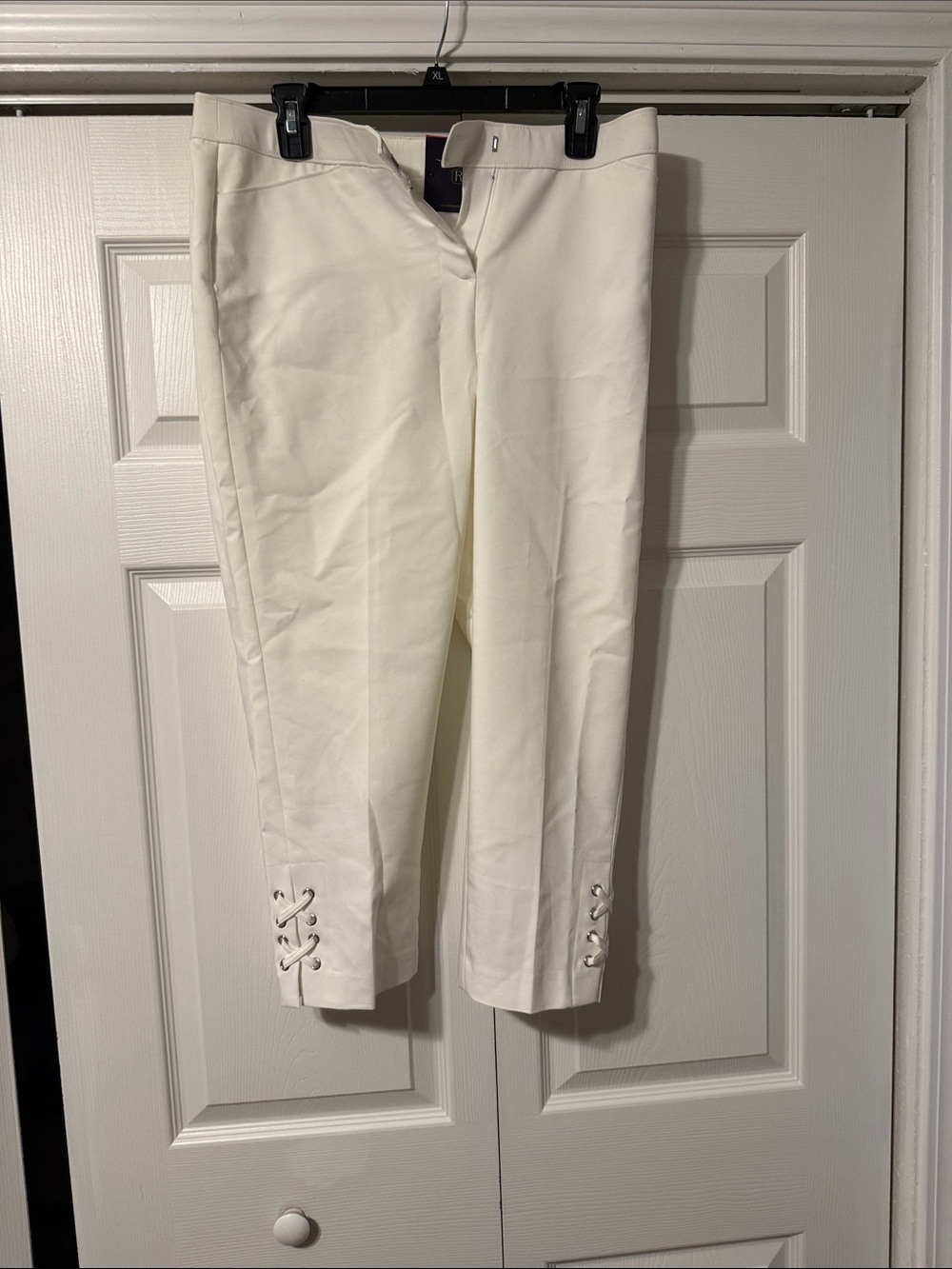 Rafaella White Capris with Lace-Up Hem